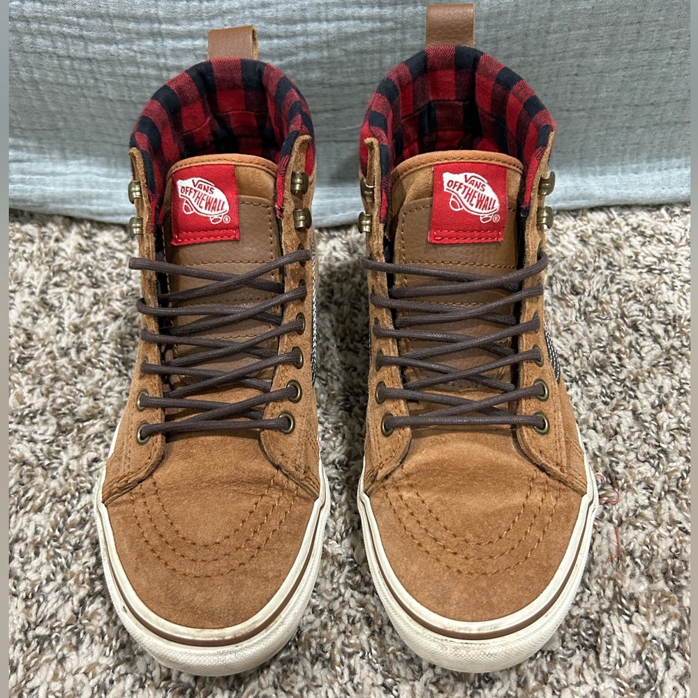 Vans Sk8-Hi MTE Scotchgard Brown Suede Buffalo Check Hi-Top Sneakers
